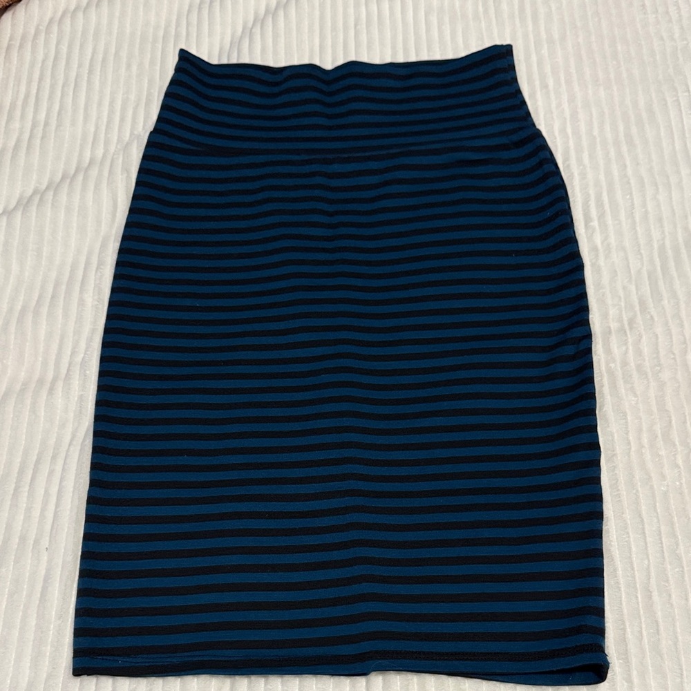 LuLaRoe Black and Blue Striped Pencil Skirt